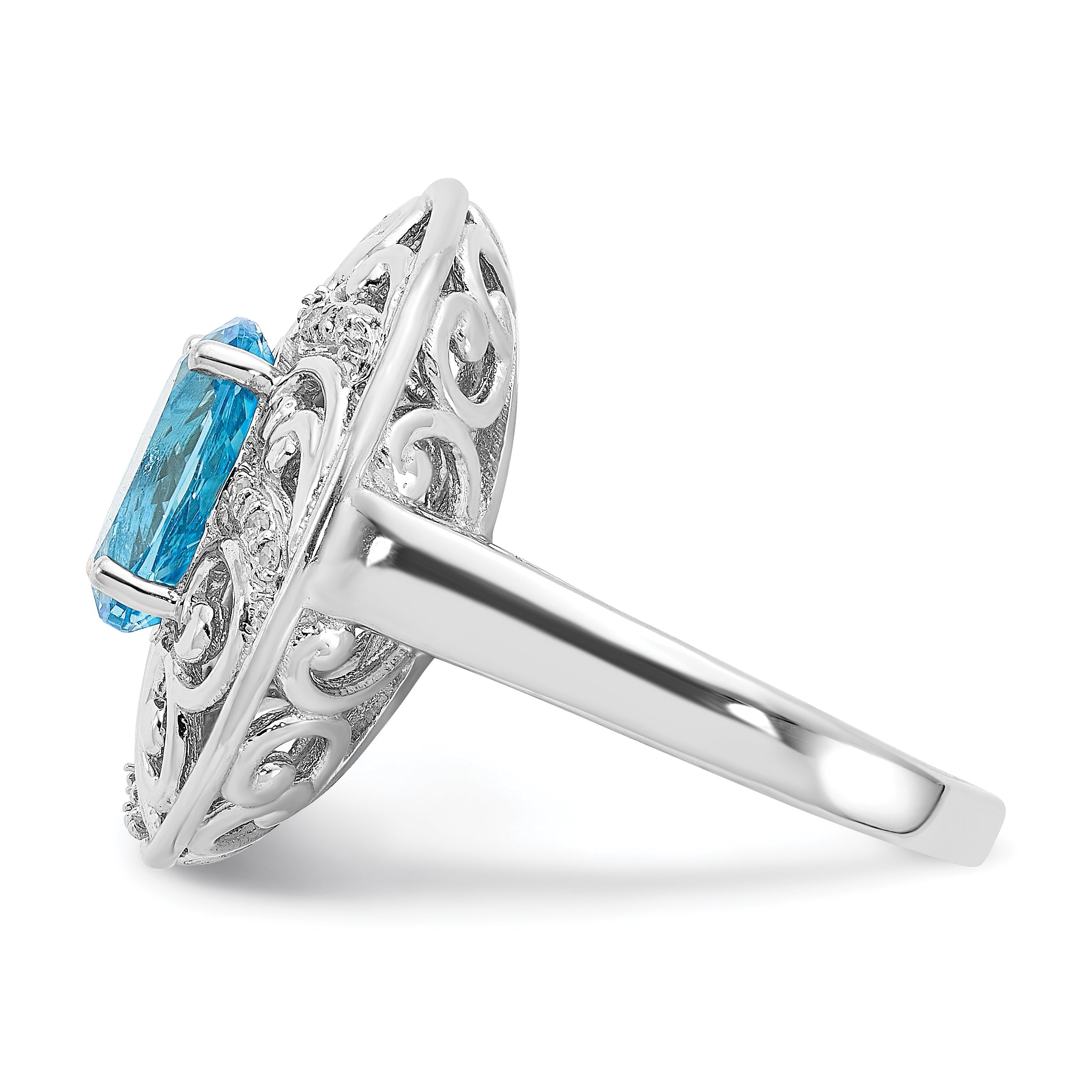 Sterlingsilber Rhodium Blautopas und Diamant Ring