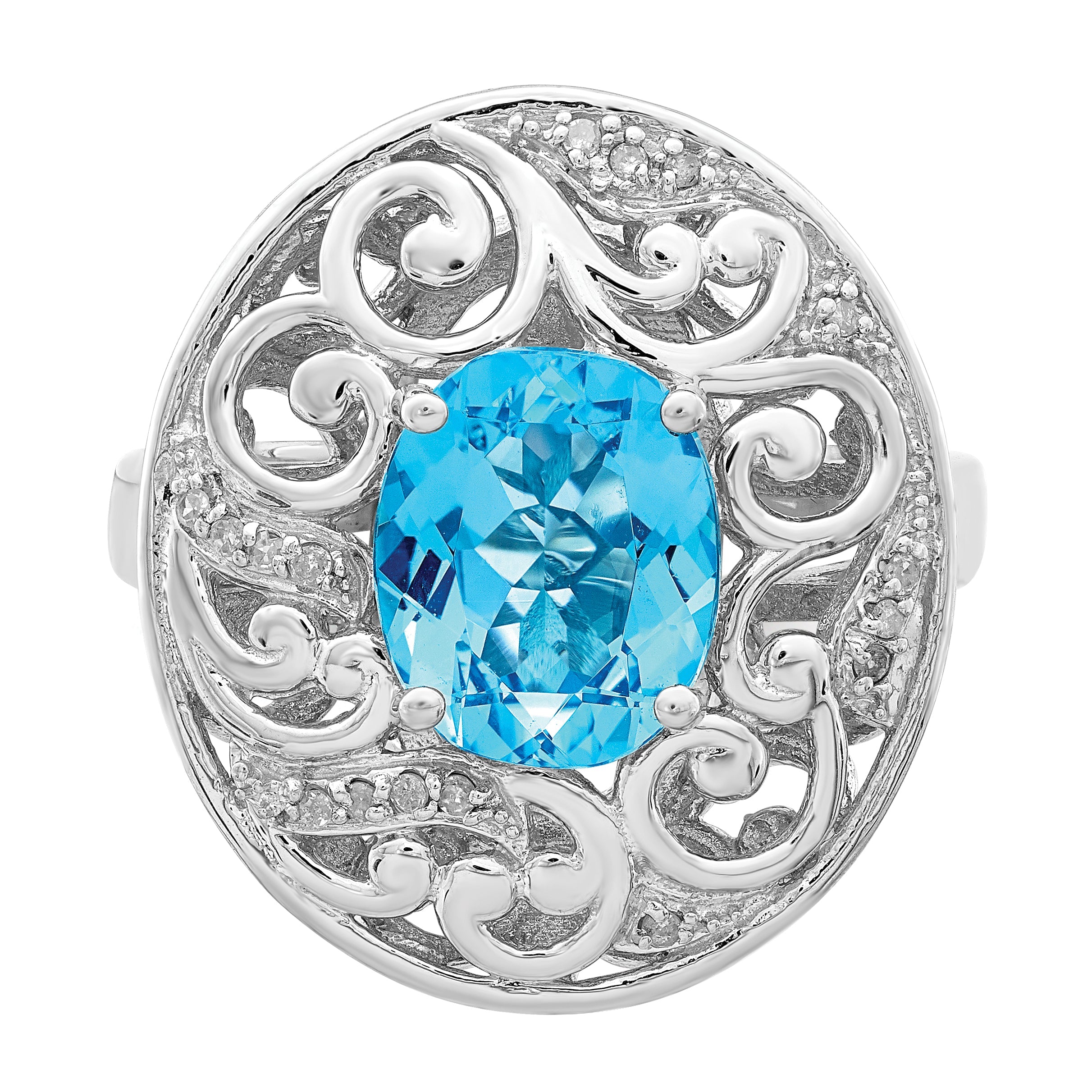 Sterlingsilber Rhodium Blautopas und Diamant Ring