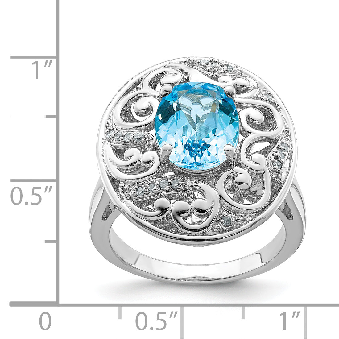 Sterlingsilber Rhodium Blautopas und Diamant Ring