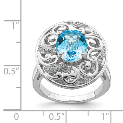 Sterlingsilber Rhodium Blautopas und Diamant Ring