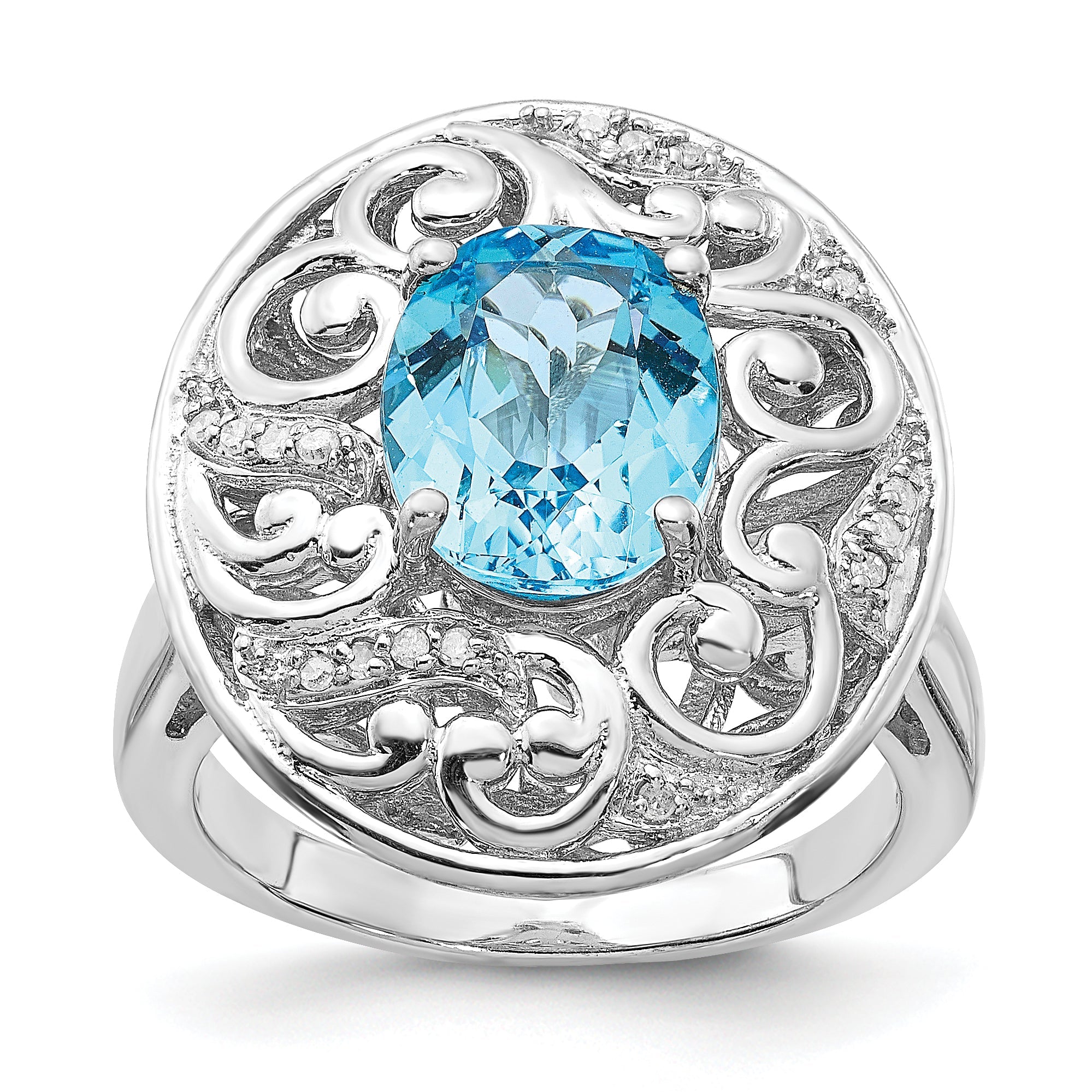 Sterlingsilber Rhodium Blautopas und Diamant Ring