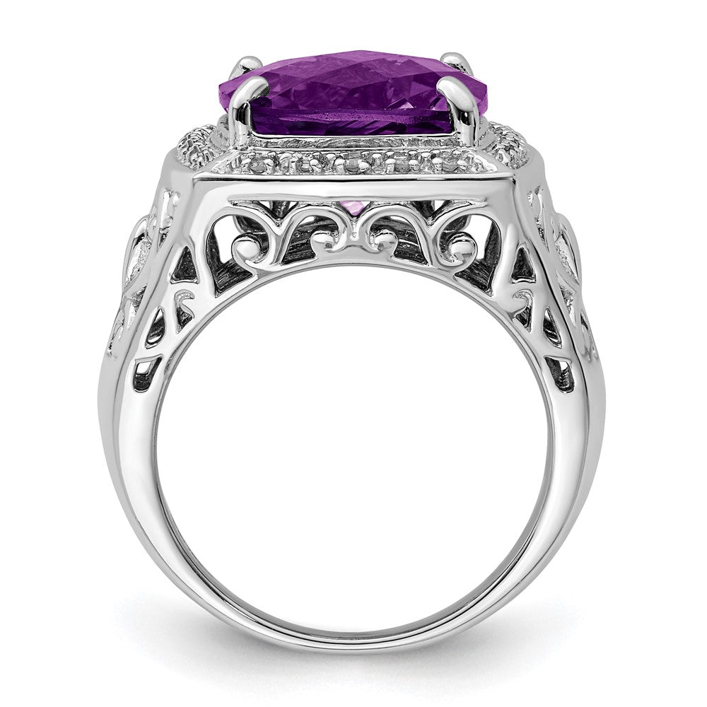 Sterlingsilber Rhodiniert Amethyst und Diamant Ring