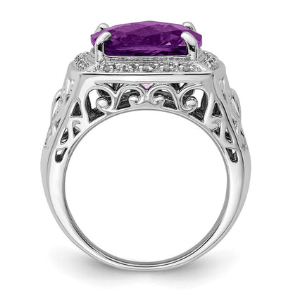 Sterlingsilber Rhodiniert Amethyst und Diamant Ring