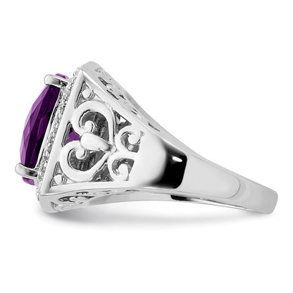 Sterlingsilber Rhodiniert Amethyst und Diamant Ring