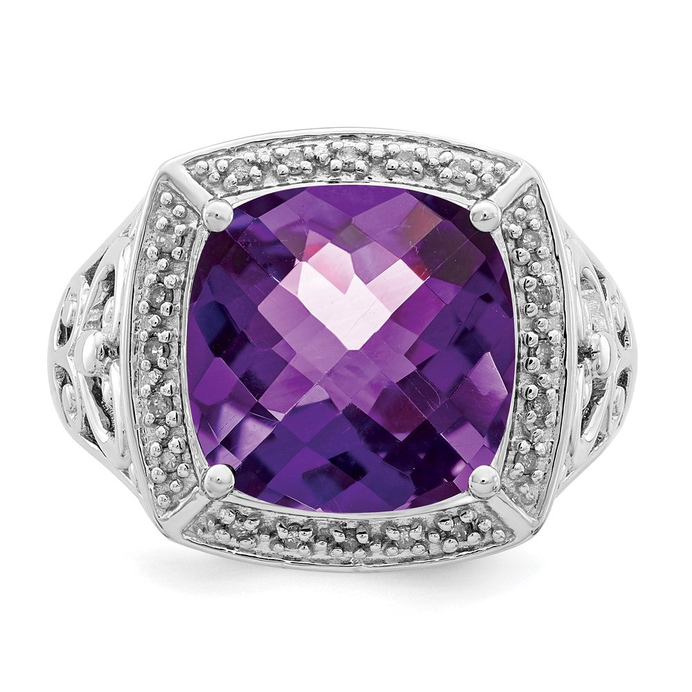 Sterlingsilber Rhodiniert Amethyst und Diamant Ring
