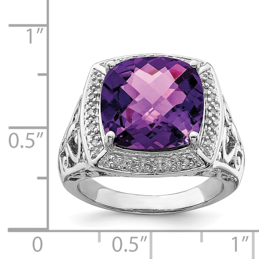 Sterlingsilber Rhodiniert Amethyst und Diamant Ring