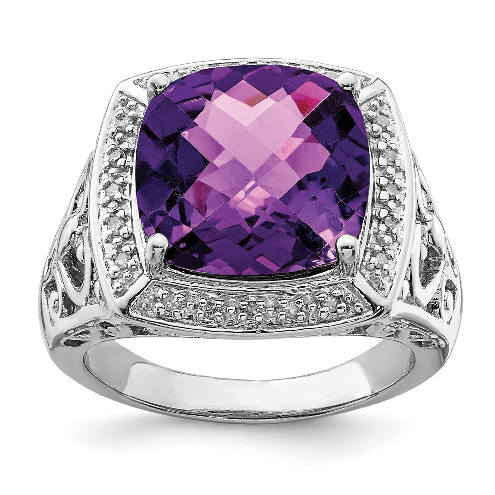 Sterlingsilber Rhodiniert Amethyst und Diamant Ring