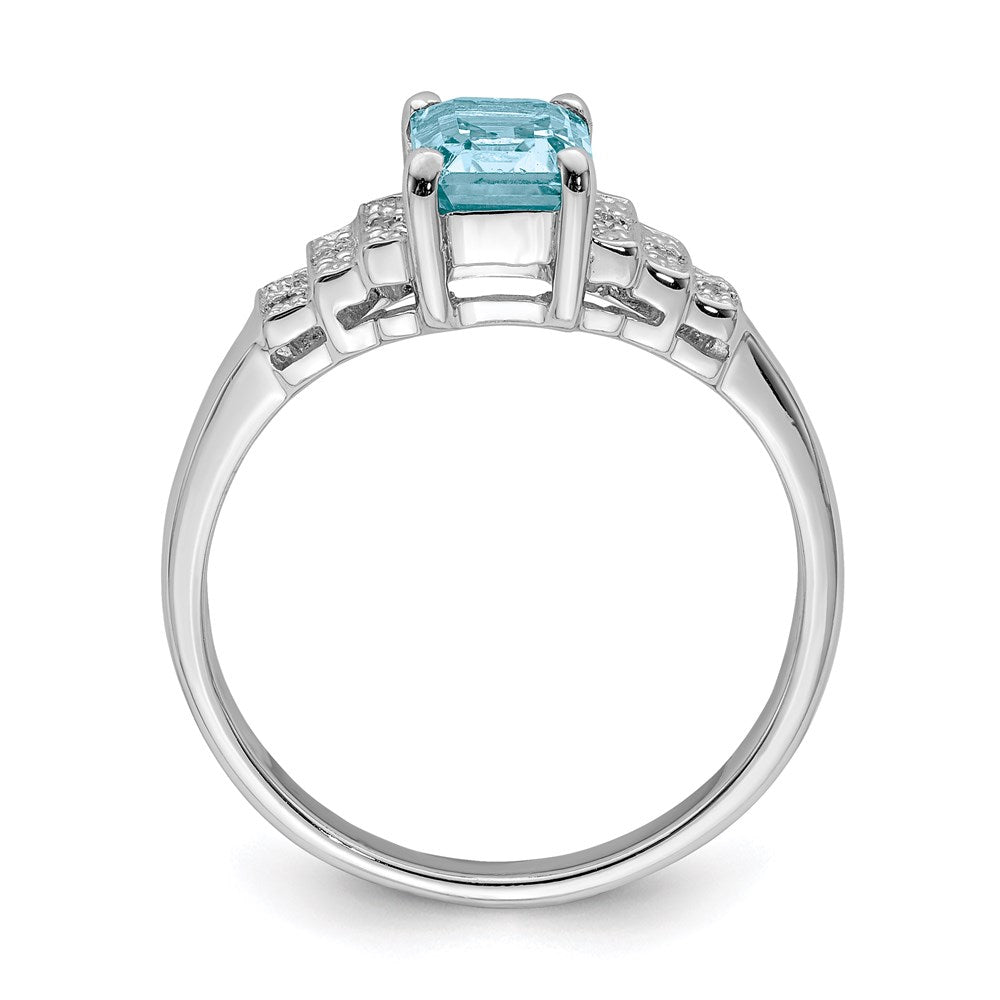 Sterlingsilber Rhodiniert Diamant & Licht Schweizer Blautopas Ring (size 8 Nur)