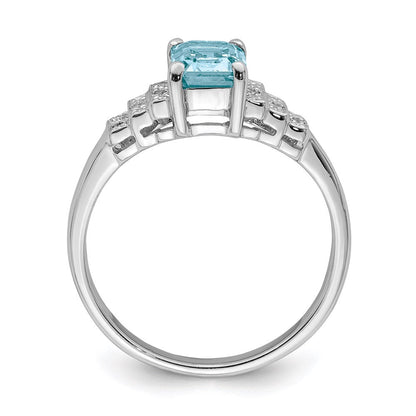 Sterlingsilber Rhodiniert Diamant & Licht Schweizer Blautopas Ring (size 8 Nur)
