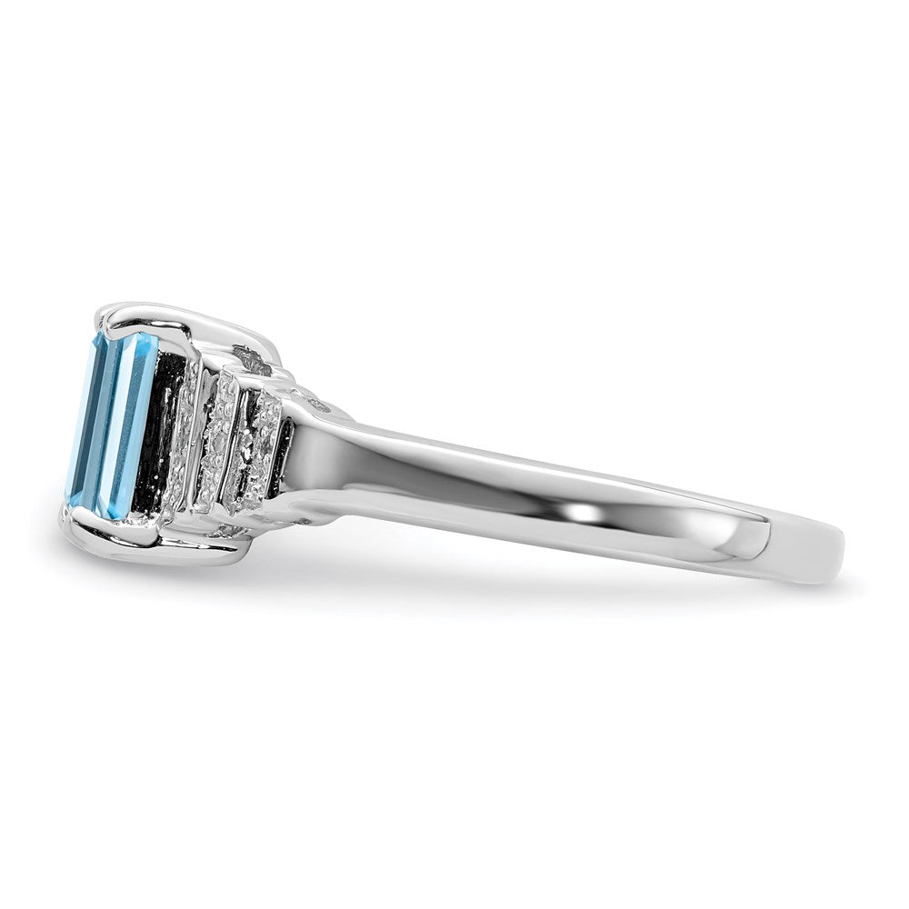 Sterlingsilber Rhodiniert Diamant & Licht Schweizer Blautopas Ring (size 8 Nur)