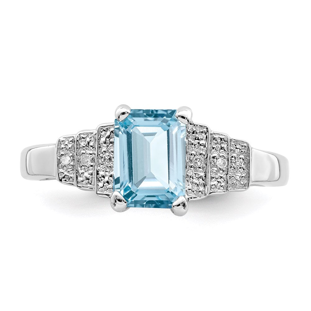 Sterlingsilber Rhodiniert Diamant & Licht Schweizer Blautopas Ring (size 8 Nur)