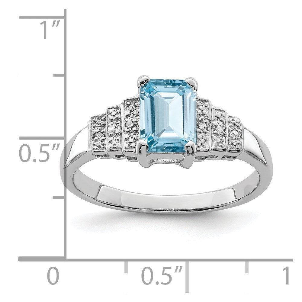 Sterlingsilber Rhodiniert Diamant & Licht Schweizer Blautopas Ring (size 8 Nur)