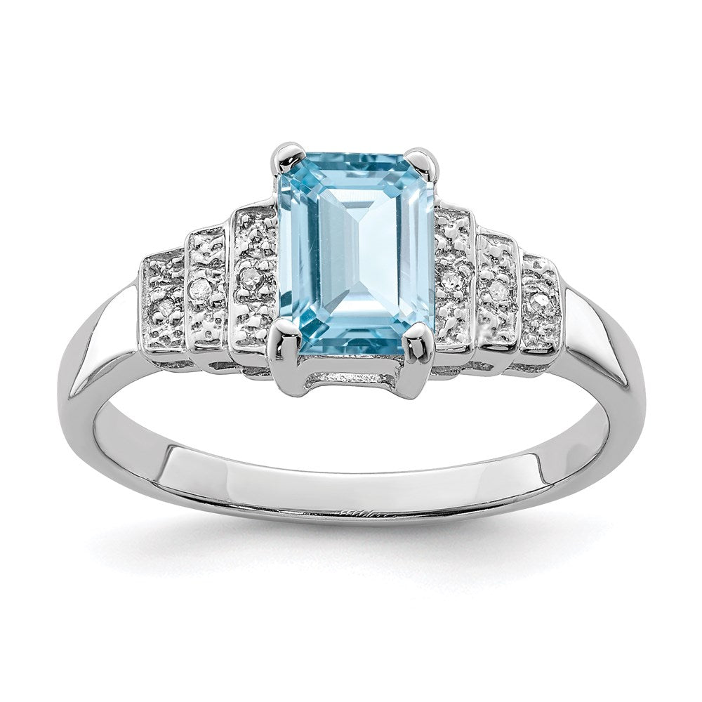 Sterlingsilber Rhodiniert Diamant & Licht Schweizer Blautopas Ring (size 8 Nur)