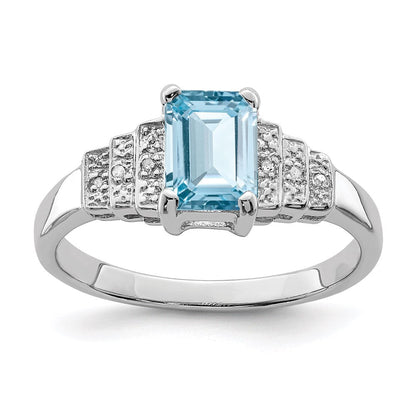 Sterlingsilber Rhodiniert Diamant & Licht Schweizer Blautopas Ring (size 8 Nur)