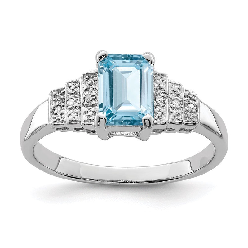 Sterlingsilber Rhodiniert Diamant & Licht Schweizer Blautopas Ring (size 8 Nur)