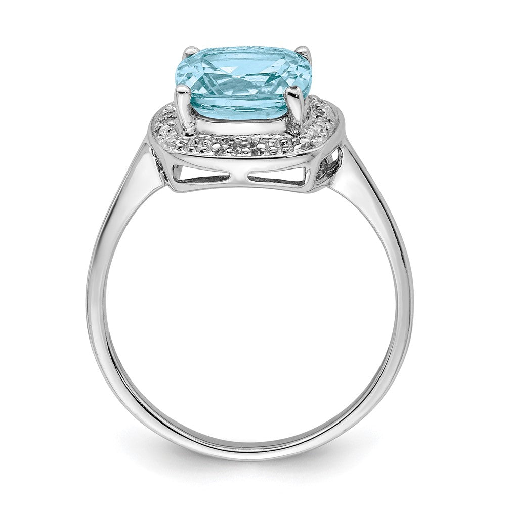 Sterlingsilber Rhodiniert Diamant & Licht Schweizer Blautopas Ring
