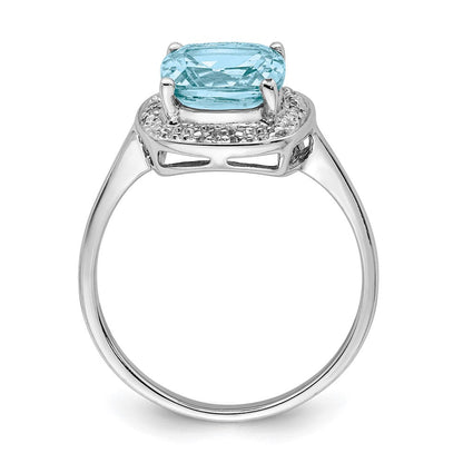 Sterlingsilber Rhodiniert Diamant & Licht Schweizer Blautopas Ring
