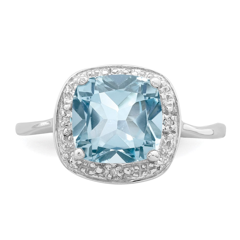 Sterlingsilber Rhodiniert Diamant & Licht Schweizer Blautopas Ring