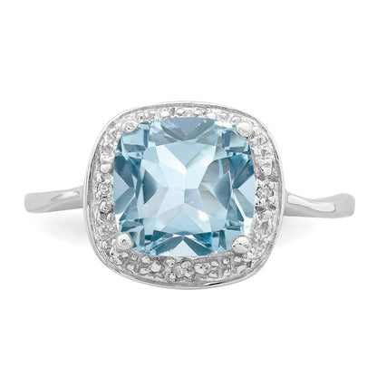 Sterlingsilber Rhodiniert Diamant & Licht Schweizer Blautopas Ring