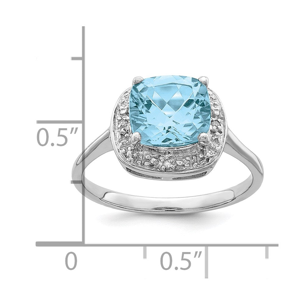 Sterlingsilber Rhodiniert Diamant & Licht Schweizer Blautopas Ring