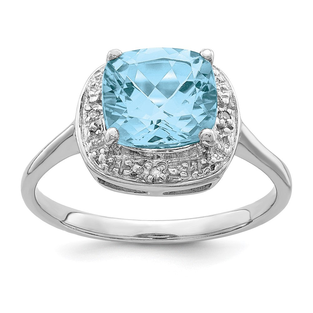 Sterlingsilber Rhodiniert Diamant & Licht Schweizer Blautopas Ring