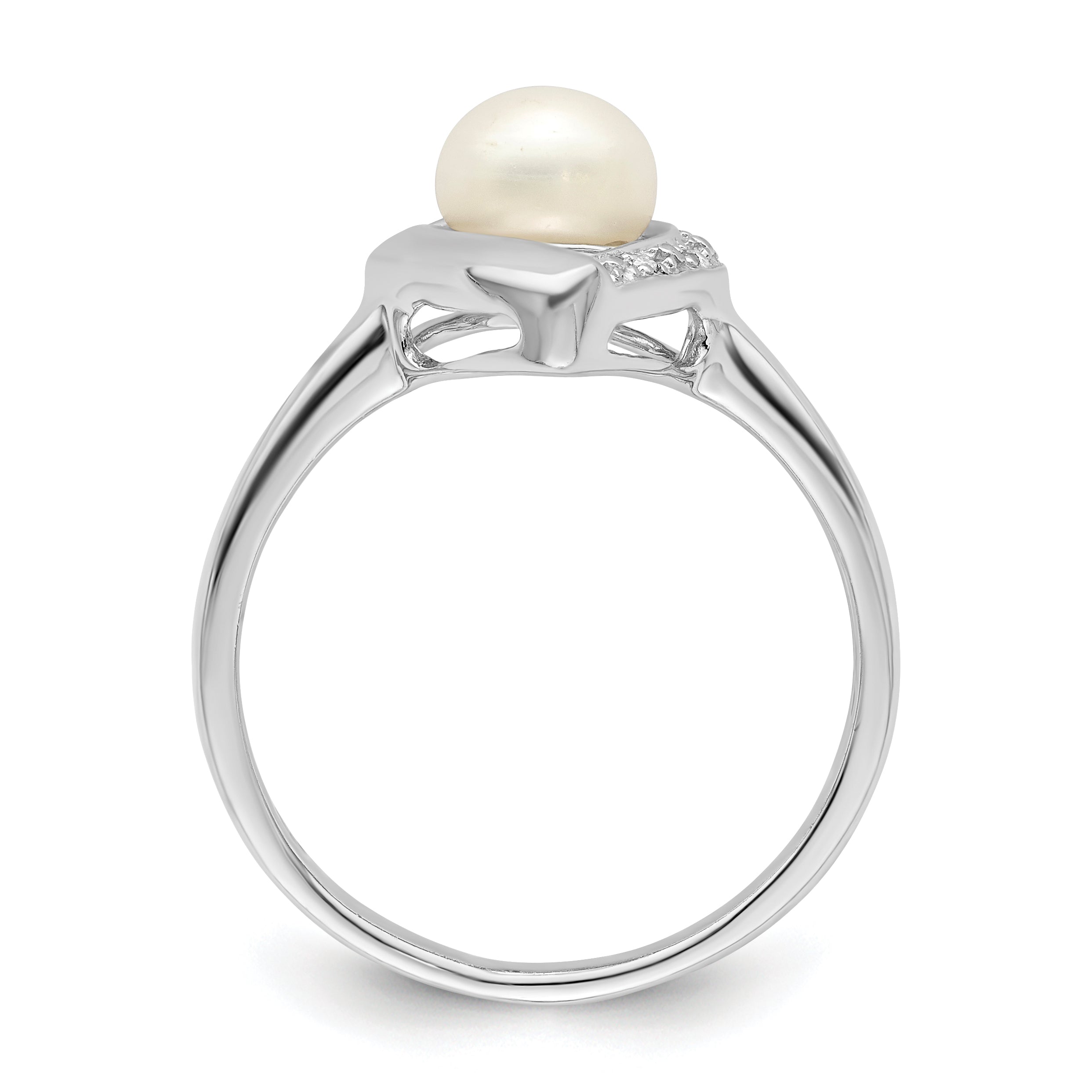 Sterlingsilber Rhodiniert Diamant und Fw Zuchtperle Ring
