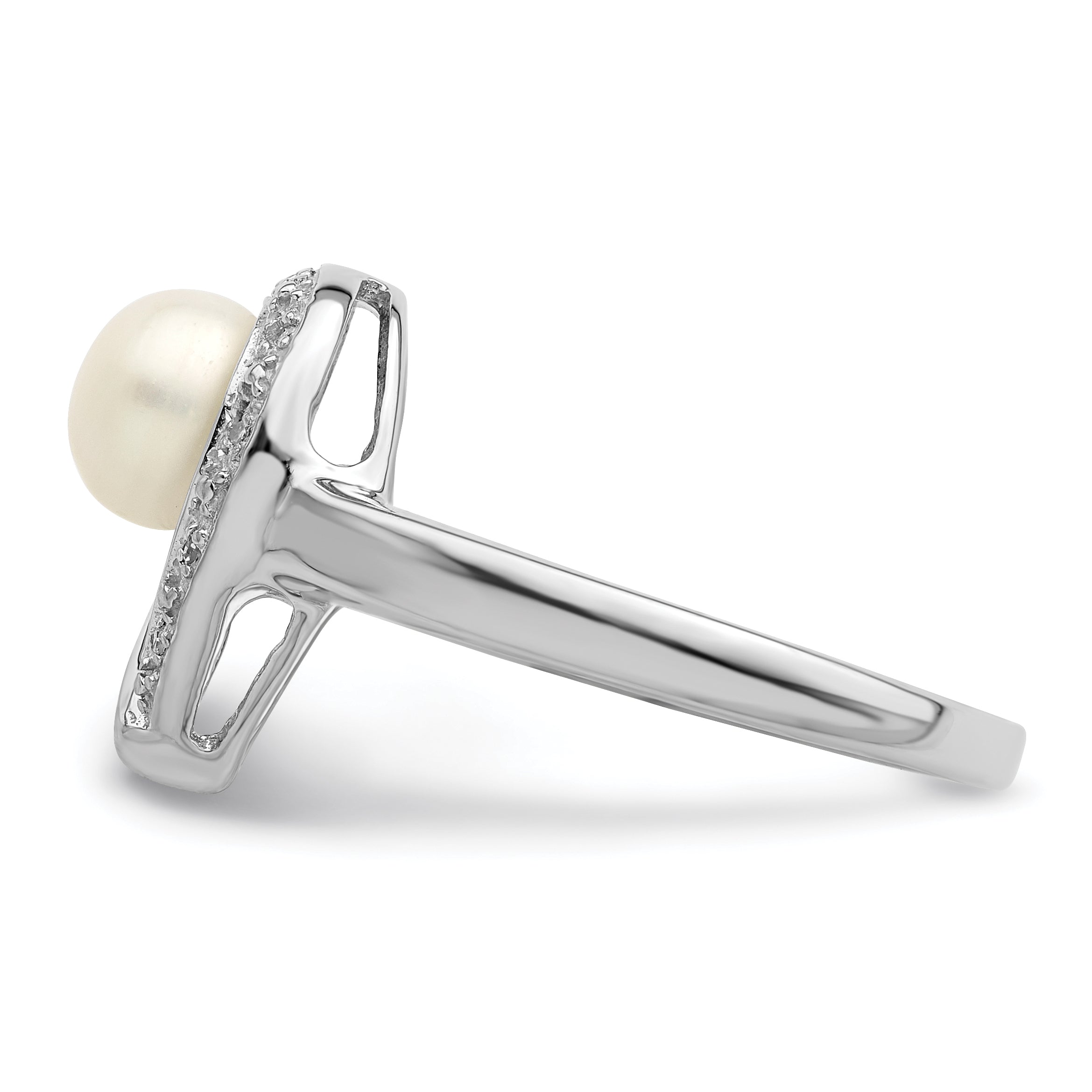 Sterlingsilber Rhodiniert Diamant und Fw Zuchtperle Ring