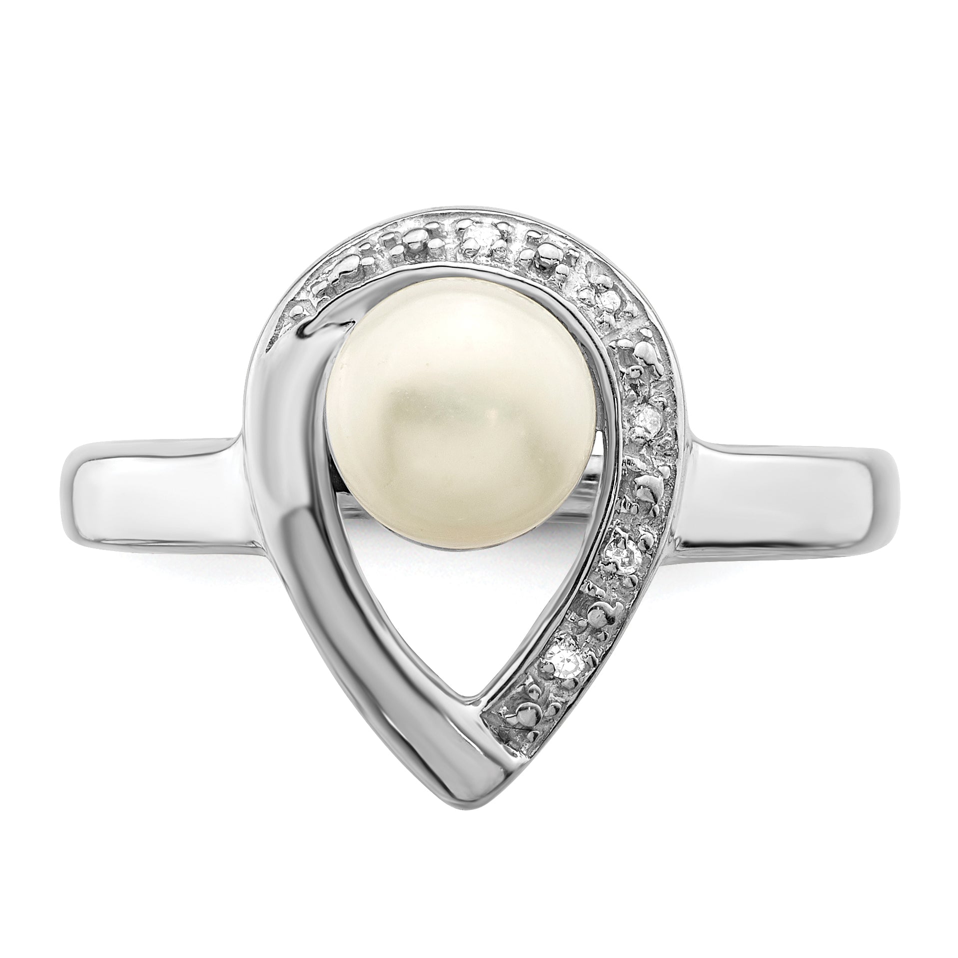 Sterlingsilber Rhodiniert Diamant und Fw Zuchtperle Ring