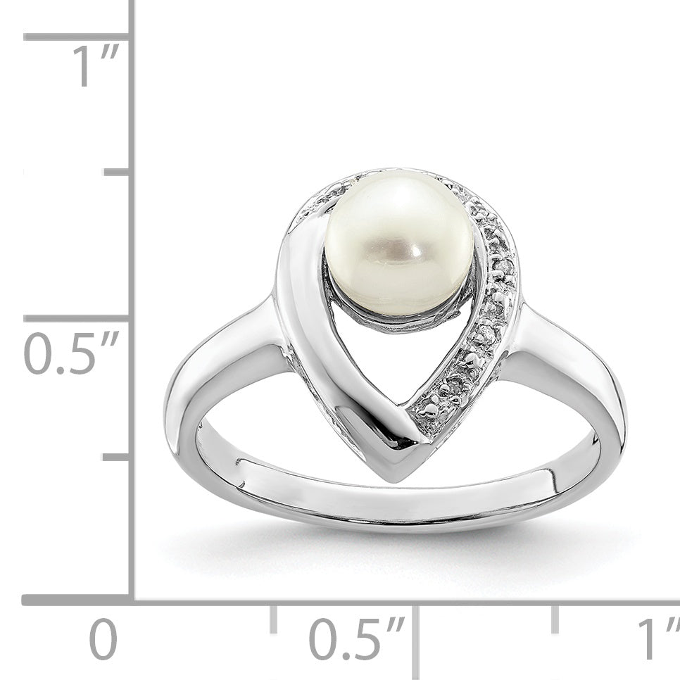Sterlingsilber Rhodiniert Diamant und Fw Zuchtperle Ring