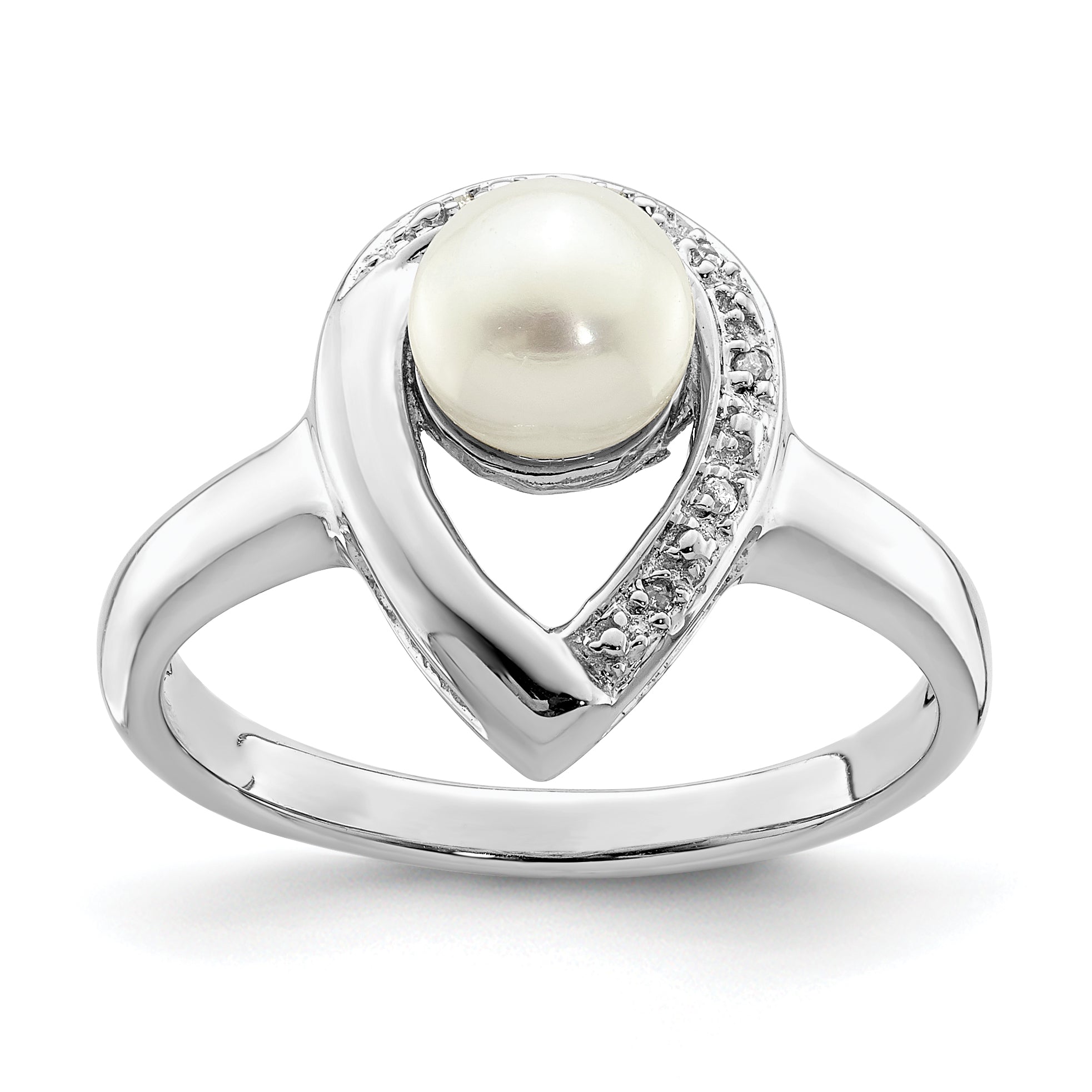 Sterlingsilber Rhodiniert Diamant und Fw Zuchtperle Ring