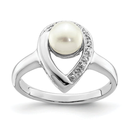 Sterlingsilber Rhodiniert Diamant und Fw Zuchtperle Ring