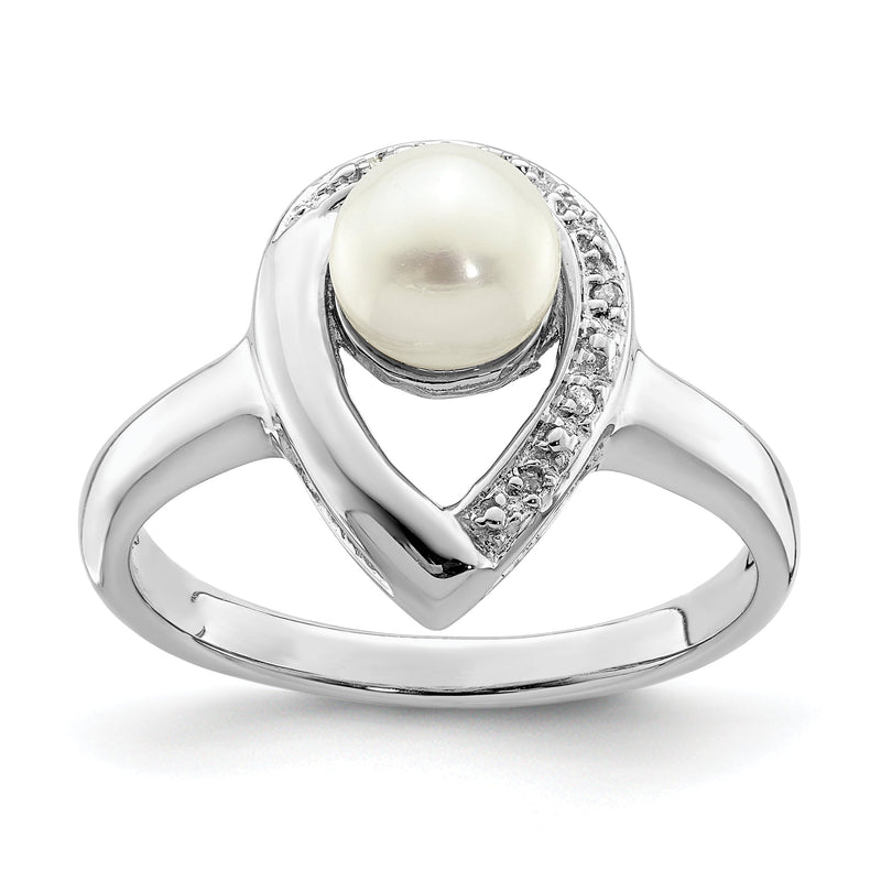 Sterlingsilber Rhodiniert Diamant und Fw Zuchtperle Ring