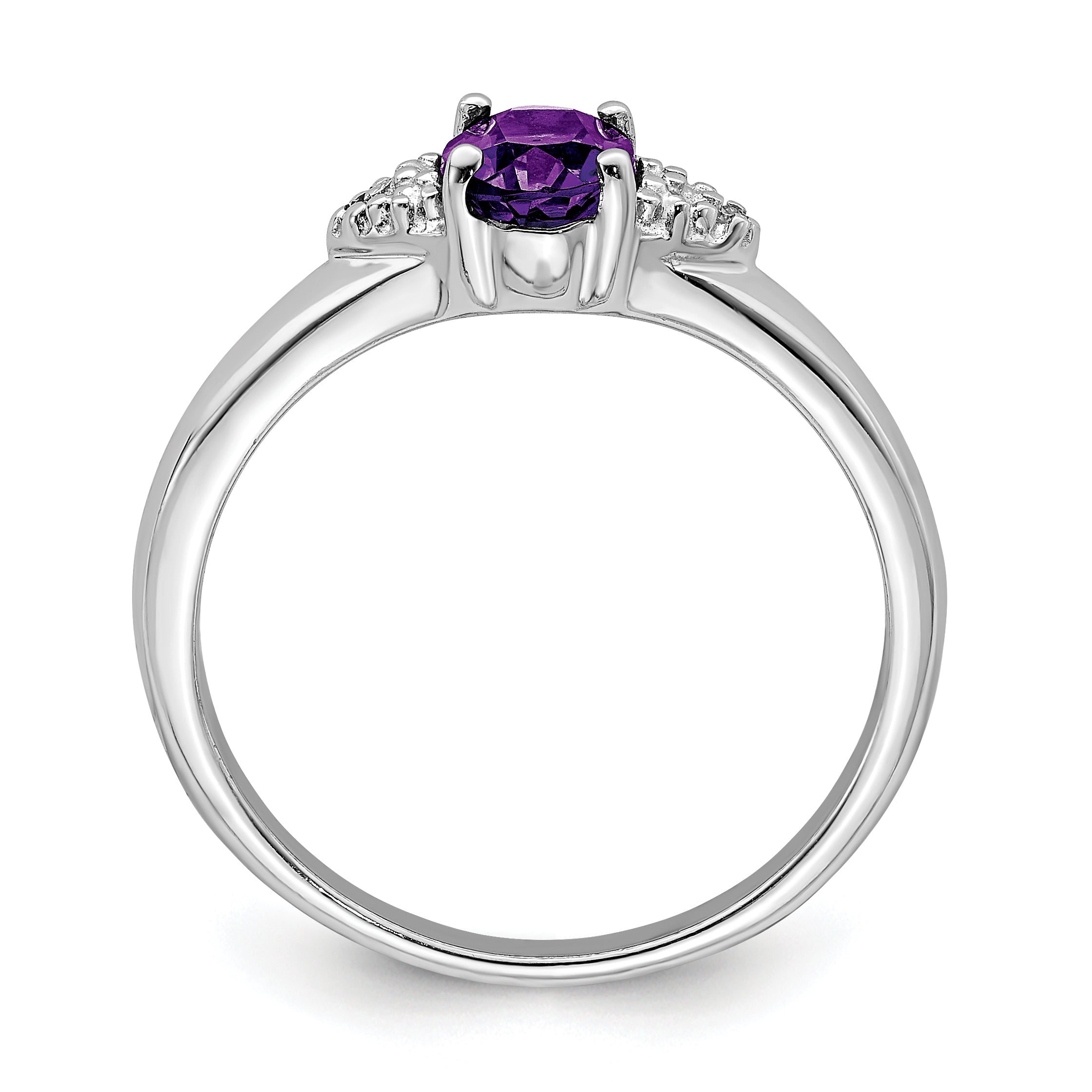 Sterlingsilber Rhodiniert Diamant und Amethyst Ring