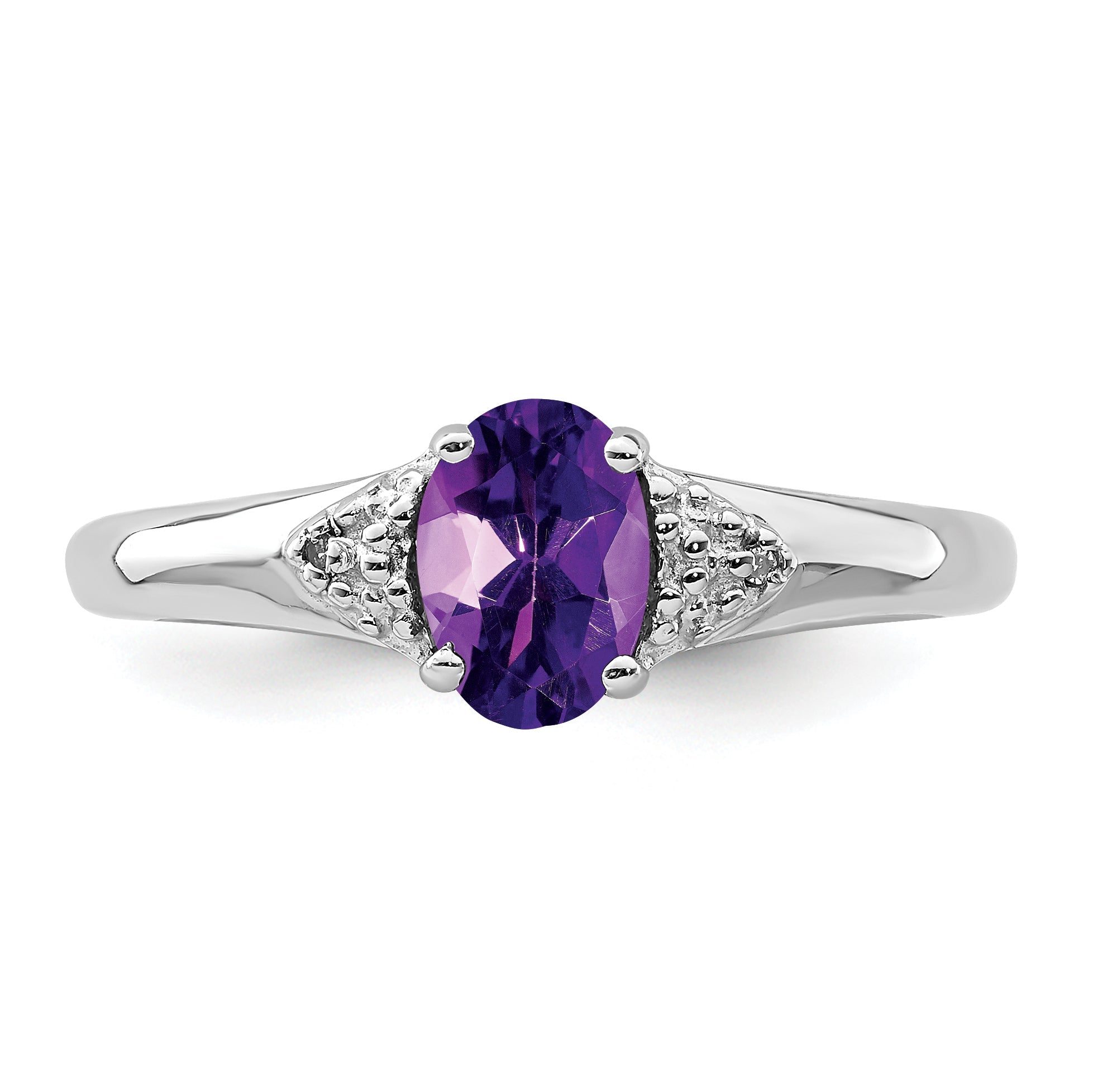 Sterlingsilber Rhodiniert Diamant und Amethyst Ring