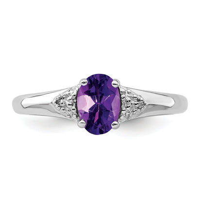 Sterlingsilber Rhodiniert Diamant und Amethyst Ring
