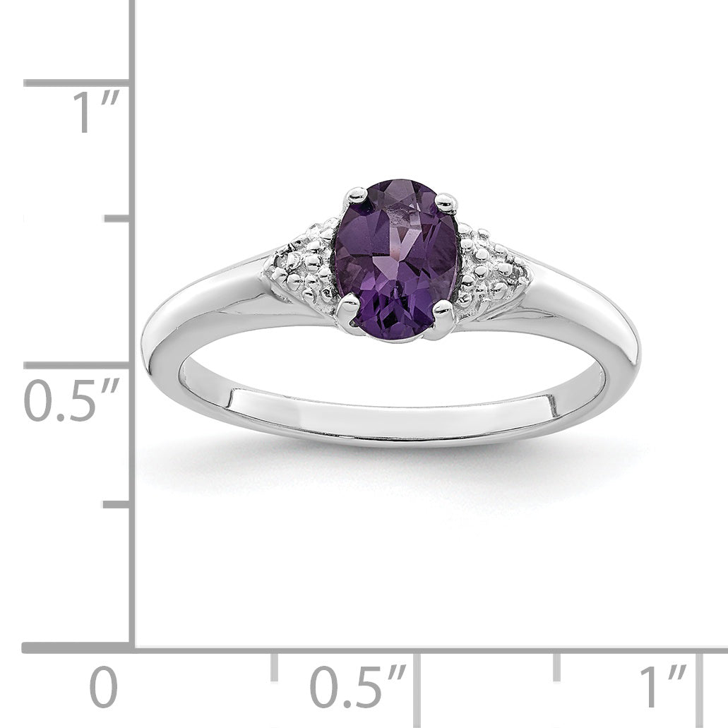 Sterlingsilber Rhodiniert Diamant und Amethyst Ring
