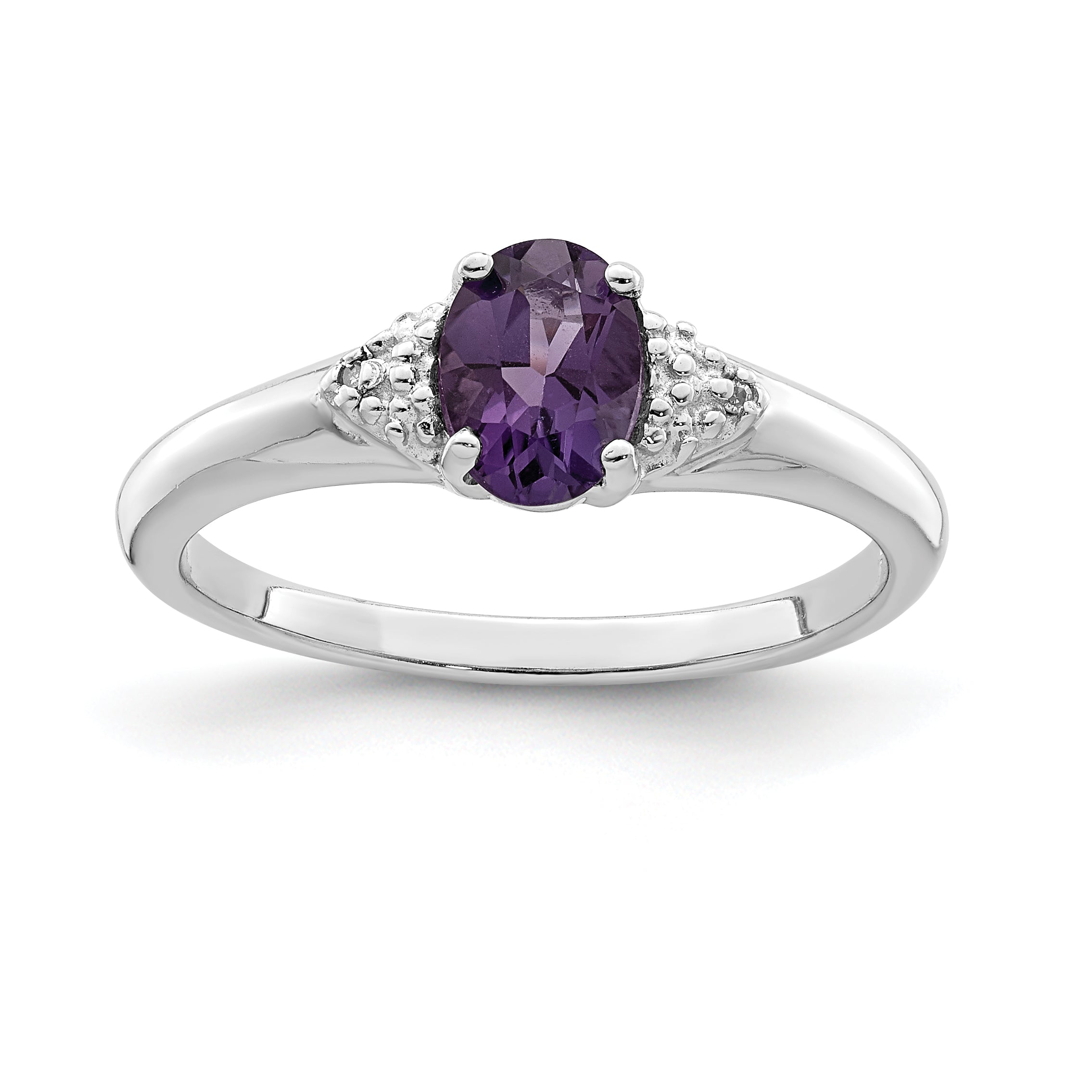 Sterlingsilber Rhodiniert Diamant und Amethyst Ring