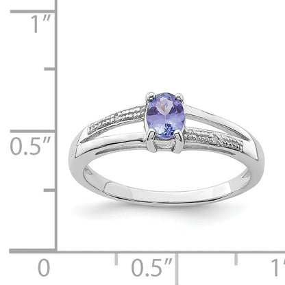 Sterlingsilber Rhodiniert Diamant und Tansanit Ring