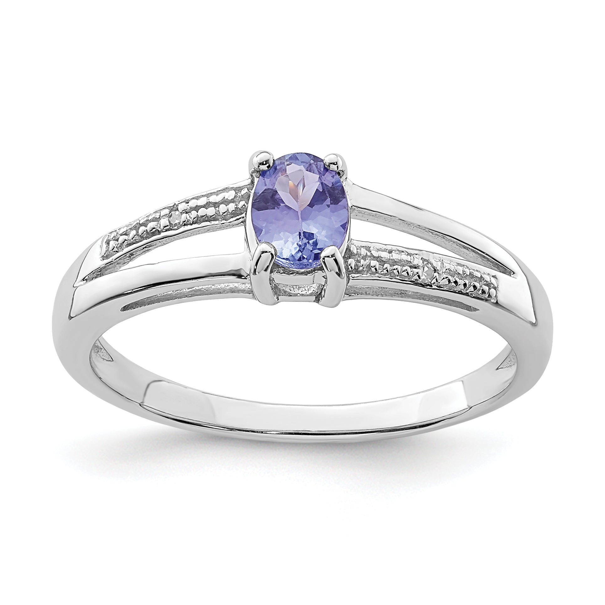 Sterlingsilber Rhodiniert Diamant und Tansanit Ring