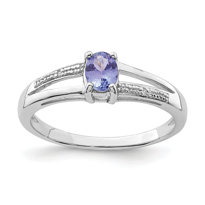 Sterlingsilber Rhodiniert Diamant und Tansanit Ring