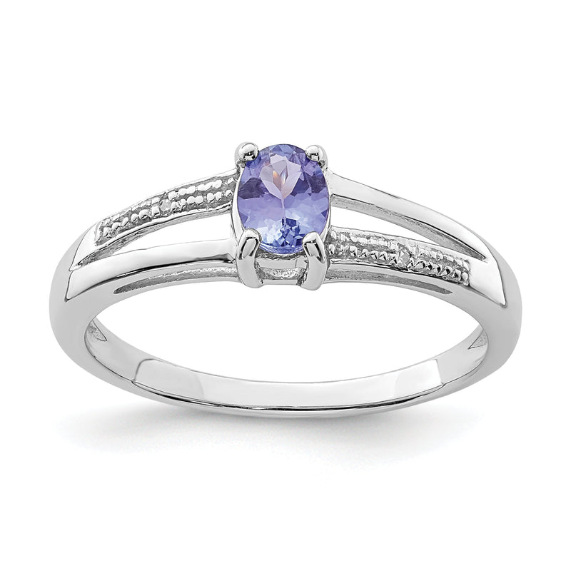 Sterlingsilber Rhodiniert Diamant und Tansanit Ring