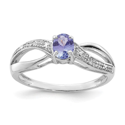 Sterlingsilber Rhodiniert Diamant und Tansanit Ring (size 9 Nur)