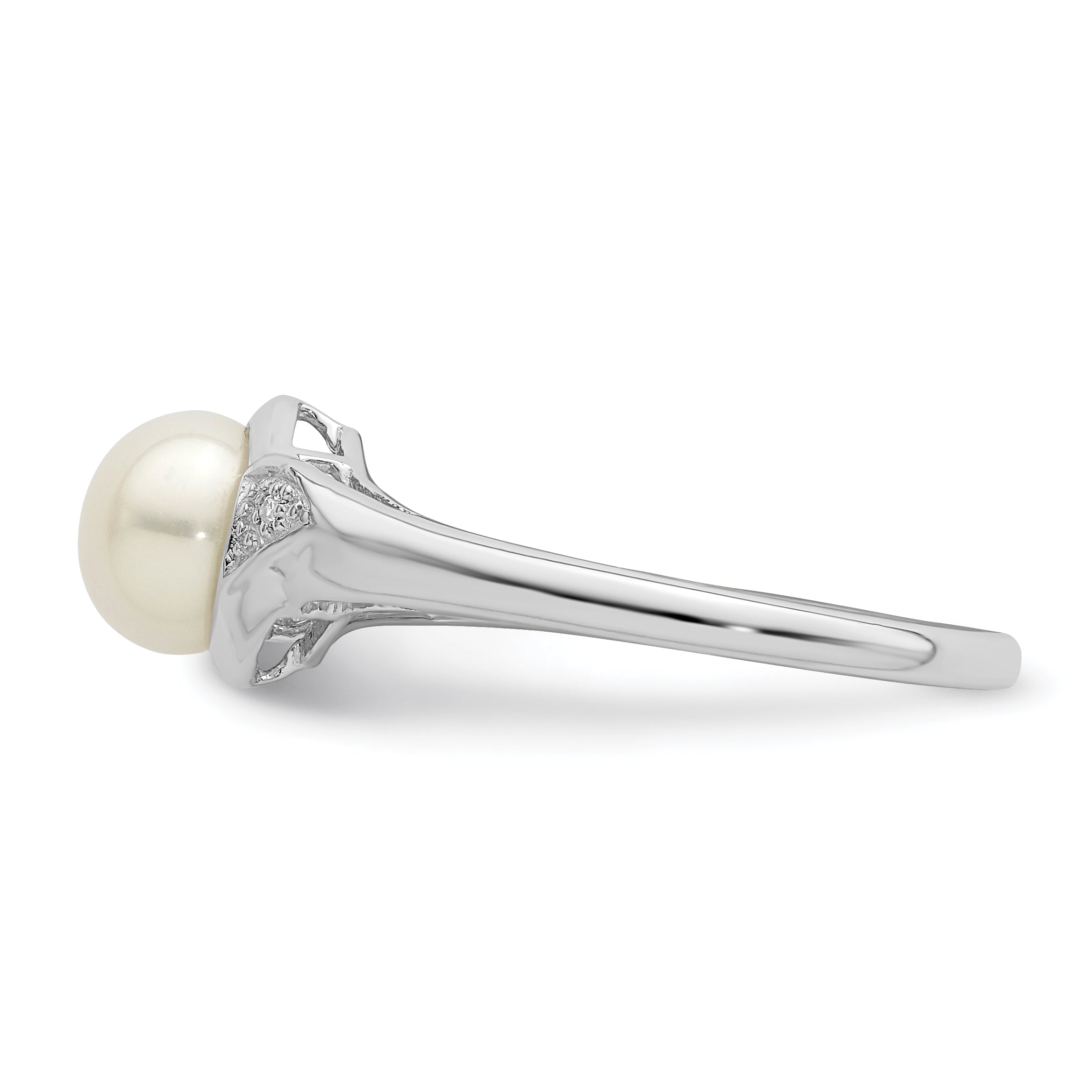Sterlingsilber Rhodiniert Diamant und Fw Zuchtperle Ring