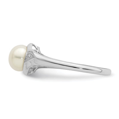 Sterlingsilber Rhodiniert Diamant und Fw Zuchtperle Ring