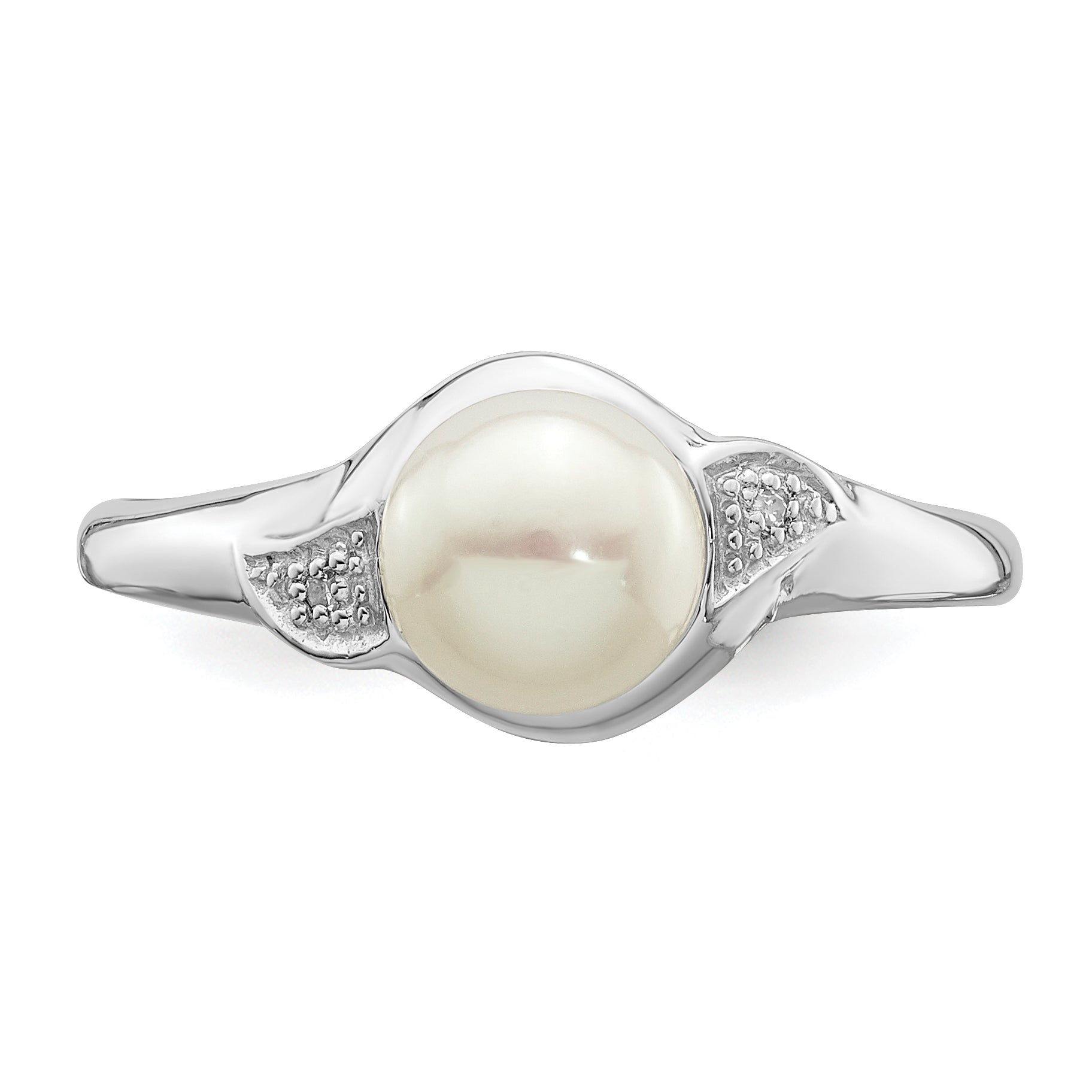 Sterlingsilber Rhodiniert Diamant und Fw Zuchtperle Ring