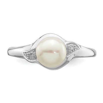 Sterlingsilber Rhodiniert Diamant und Fw Zuchtperle Ring