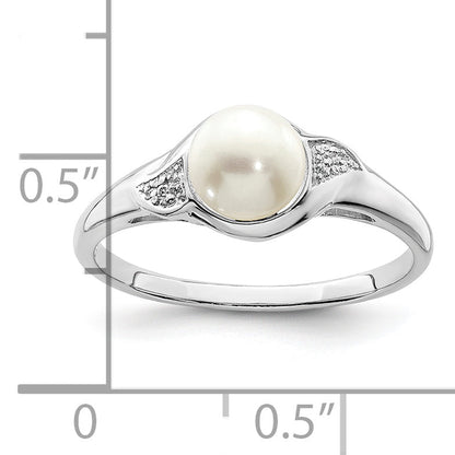 Sterlingsilber Rhodiniert Diamant und Fw Zuchtperle Ring
