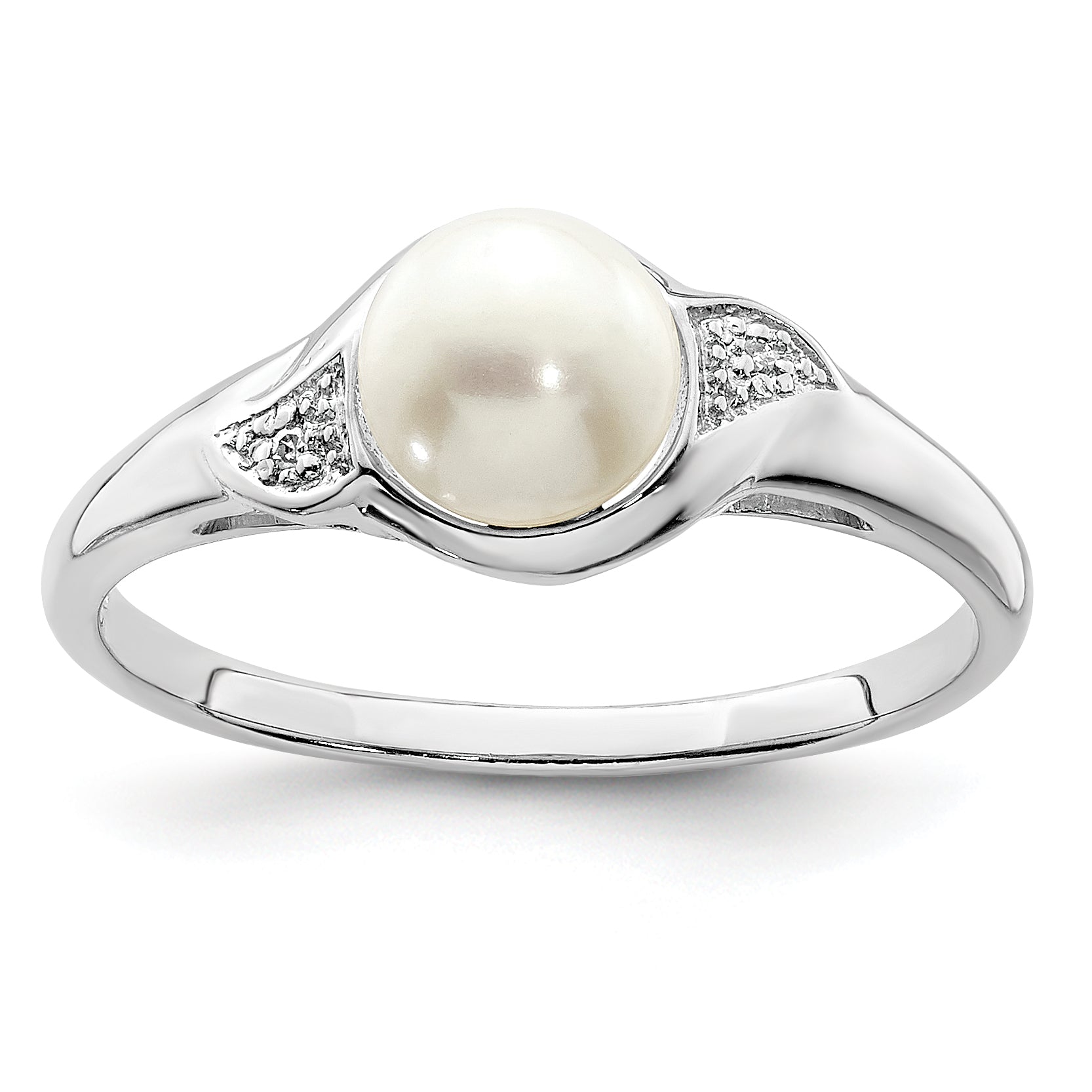Sterlingsilber Rhodiniert Diamant und Fw Zuchtperle Ring