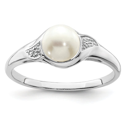 Sterlingsilber Rhodiniert Diamant und Fw Zuchtperle Ring