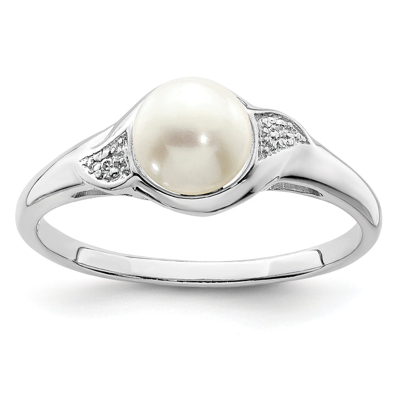 Sterlingsilber Rhodiniert Diamant und Fw Zuchtperle Ring